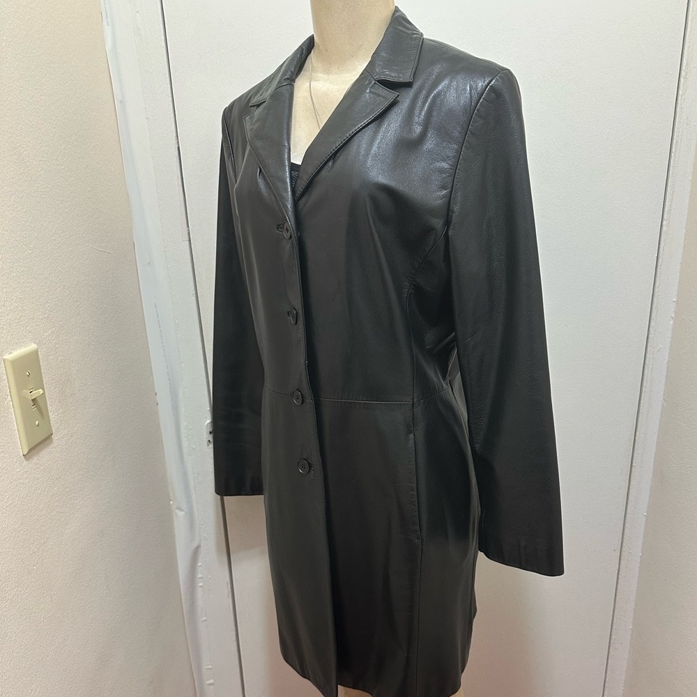 Vintage DANIER Canada Genuine Leather Over Coat In Black Size 10 To 12. - Picture 3 of 12